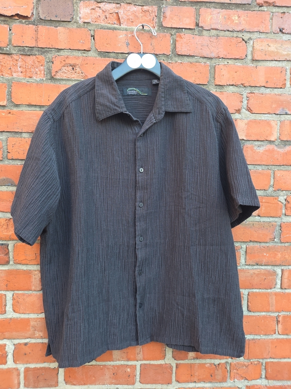 JHanes Barns Frequency Textured Button Up Shirt XL Black Polyester (C2)
